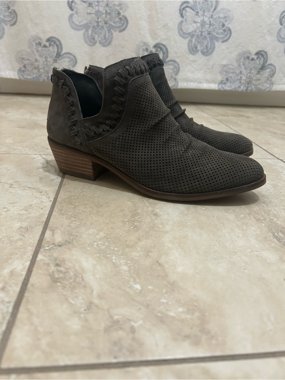 Vince Camuto Perforated Suede Ankle Boots - Taupe